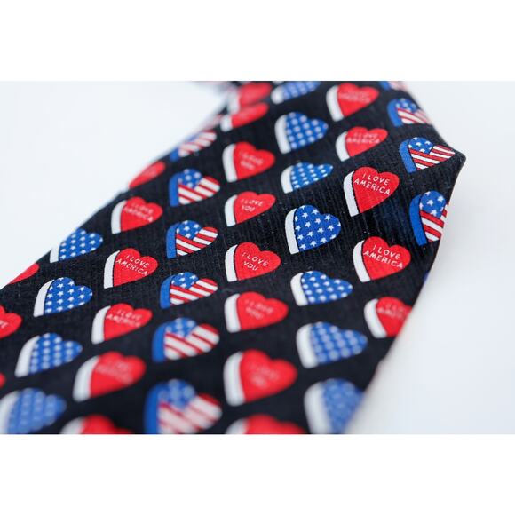 VTG Savile Row I Love American Heart Flag Silk Tie Grandpa Patriotic USA Made - Picture 4 of 13